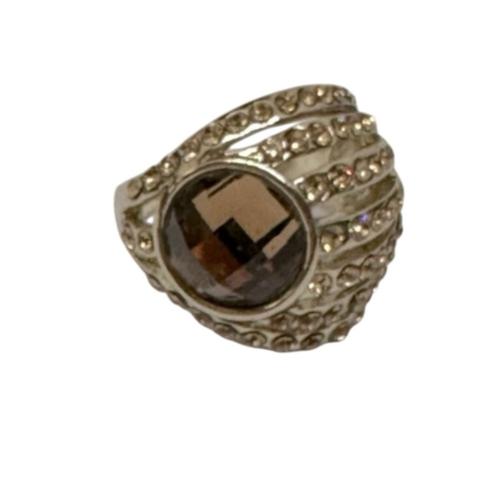 BANANA REPUBLIC Elegant Gold-Tone and Brown Gemstone Rhinestone Cocktail Ring